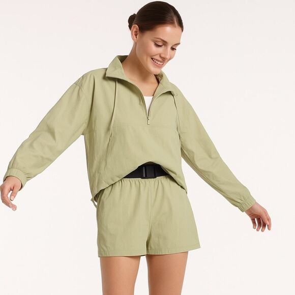 FLX Beige Lightweight Quarter-Zip Windbreaker Pullover Jacket Women’s Size L - Picture 1 of 7